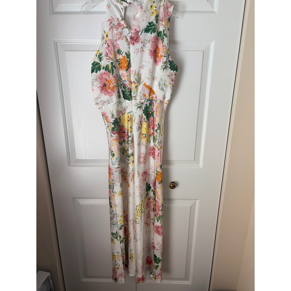 Petal + Pup Anabelle Midi Dress Womens M White Floral Satin Halter Neck Party - Picture 8 of 9